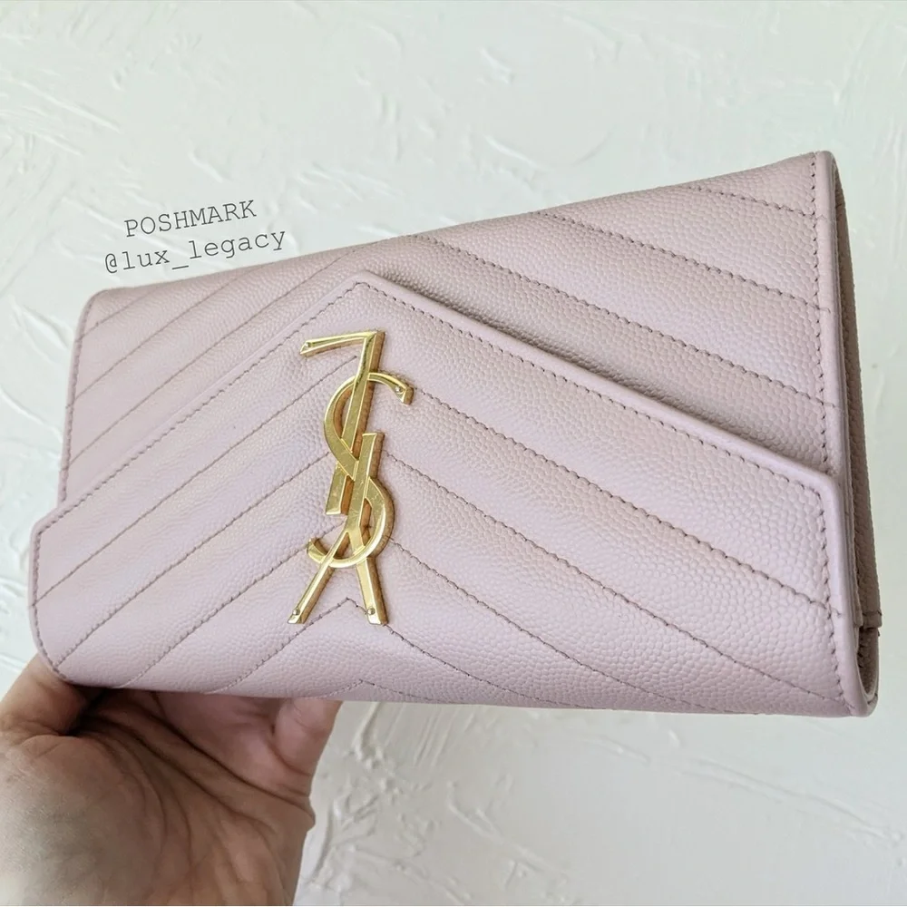 Chic Yves Saint Laurent YSL Clutch Wallet w Chain Buff Pink MSRP $1499 - Picture 13 of 15